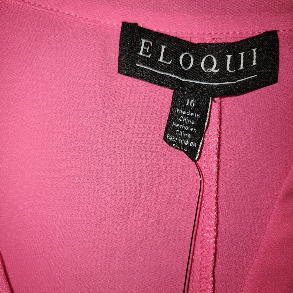 Eloquii Pink Sleeveless Split Neck Blouse Hidden Button Down Top Plus Size 16 - Picture 10 of 12